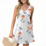 Naiste vabaaja taskutega suvevesti kleit Lillemustriga V-kaelusega varrukateta kleit L armee roheline v&auml;rv