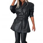 Naiste mantel elastne &otilde;huke v&ouml;&ouml;koht, sile pind kunstnahast lahtik&auml;iv kraega jakk keskmise pikkusega &uuml;hev&auml;rviline kaherealised &uuml;ler&otilde;ivad S veinipunane v&auml;rv