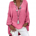 Naiste V-kaelusega pikkade varrukatega s&auml;rk, keskmise pikkusega vabaaja topid, &uuml;hev&auml;rvilised avaralt sobivad puuvillane linane T-s&auml;rk igap&auml;evane kandmine XL khaki