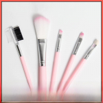 5-osaline meigipintslite komplekt: Roosad lauv&auml;rvi-, p&otilde;sepuna-, huule- ja kulmuharjad kaheotstarbelise kulmukammiga