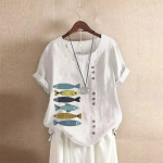 GMXIA naiste vabaaja moe suvised l&uuml;hikeste varrukatega O-kaelusega pluusid ja s&auml;rgid S valge