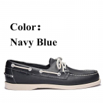 Men Women Genuine Leather Docksides Classic Boat Shoes,Homme Femme Navy Blue-Red Plus Size 36-46 Brand Flats Loafers A085 44