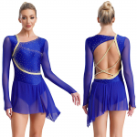 Naiste T&uuml;drukute Moodne L&uuml;&uuml;riline Balleti Tantsukleit Pikkade Varrukatega V&otilde;imlemine Akrobaatika Iluuisutamise Trikoodid L&otilde;igatud Seljaga Kleit L sinine