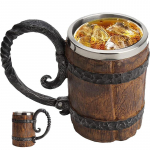 LMETJMA 550ML K&auml;sitsi valmistatud puidust t&uuml;nniga &otilde;llekruus &auml;mbrikujuline Tankard Cup roostevabast terasest vintage kohvikruus teetass JT15 501-600ml