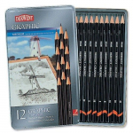 Crayons de graphite - DERWENT - GRAPHIC - Bo&icirc;te m&eacute;tal de 12 - Mine moyenne (6B &agrave; 4H) - Gris