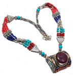 Natural Turquoise, Coral Gemstone 925 Sterling Silver Jewelry Necklace 18 g5c31