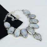 Looduslik Vikerkaare Kuukivi V&auml;&auml;riskivi K&auml;sitsi valmistatud 925 Sterlingh&otilde;be Elektroform Kaelakee, Kuukivi H&otilde;be Naisele Unisex Kaelakee Armastuse Kingitused 20" valge