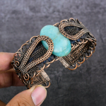 Amazonite Handmade Copper Wire Wrap Cuff Bangle Adjustable s3i50