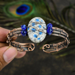 K2 Azurite Handmade Copper Wire Wrap Cuff Bangle Adjustable j9g98
