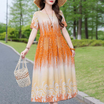 Vabaaja naiste kleit suvine vintage riietus lahtine l&uuml;hikeste varrukatega pluss suuruses elegantne pikk kleit XL