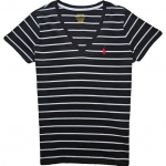 Polo Ralph Lauren Logo Tikitud Triibuline V-kaelusega L&uuml;hikeste Varrukatega T-s&auml;rk Naiste Topid Must Valge 211698035-030 S