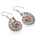 Natural Ammonite Fossil Gemstone 925 Sterling Silver Jewelry Earring 1.81 g6z37