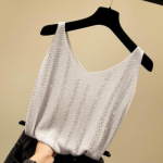 Naiste Ice Silk Diamond Camisole Tank Tops Naiste vest avara l&uuml;hikeste varrukateta V-kaelusega alumine s&auml;rk L aprikoosi
