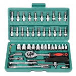 46 tk. Padrunv&otilde;tmete komplekt 1/4 tolli p&otilde;rkmehhanismiga v&otilde;tmekomplekt padrunitega, meetriline kuuskantotsikute komplekt, mehaaniku t&ouml;&ouml;riistakomplektid autoremondiks Hous roheline