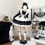Lolita roosa kleit naistele magus t&uuml;druk suur lips kawaii l&uuml;hike peokleit kevad L must