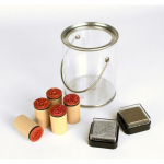 Tampons en bois No&euml;l 5 pi&egrave;ces + 2 encreurs