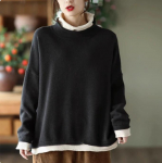 Suur number naiste s&uuml;gis-talvine kootud kampsun, kaheosaline, lahtine k&otilde;rge kaelusega pullover, aluss&auml;rk, vabaaja topid XXXXL