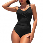 Naiste Monokini s&uuml;gava V-kaelusega varrukateta Slim Fit, &uuml;hes t&uuml;kis bikiinid, &uuml;hev&auml;rvilised v&otilde;rkkangast &uuml;hendavad k&otilde;hukontrolliga ujumisriided S