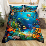 Laste multifilm Ookeanikala tekikate Mikrofiibrist mereteemaline voodipesukomplekt Sea Underwater World Tekikate kuninganna poistele T&uuml;drukutele EU Single(135x200cm)