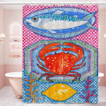 V&auml;rviline Sardiin Hummer Kala Ookean Vannitoakardin Klassikaline Anime Kangast Du&scaron;ikardin 12 Konksuga Veekindel Vannitoa Dekoor 90x180 cm