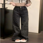 Naiste teksap&uuml;ksid Sirged K&otilde;rge V&ouml;&ouml;koht Ruudulised Moodsad Pikad Denim-p&uuml;ksid Streetwear XXL must