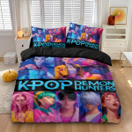 K-Pop Voodipesukomplekt Deemonik&uuml;ttide teemaline roosa v&otilde;i must teine k&uuml;lg tr&uuml;kiga pol&uuml;ester &uuml;li&otilde;pilas&uuml;hiselamu tekikott poisid t&uuml;drukud kingitus AU Double(180x210cm)