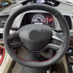 Braids on Steering Wheel For Honda Civic 8th 2006 2007 2008 (2-Spoke) Car Steering Wheel Perforated Microfiber Leather red line