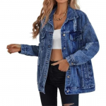 Naiste &Uuml;legabariidiline Rebitud Denim Boyfriend Jakk riiete m&uuml;&uuml;k L tumesinine v&auml;rv