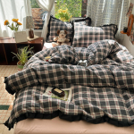 Ruuduline Voodipesukomplekt Kahekordse L&otilde;nga Klassikaline Vintage Tekikoti Komplekt Linu Komplekt 2 Padjap&uuml;&uuml;ri &Uuml;he-, Twin-, Full-, Queen-Suuruses 150x200cm 3pcs gray