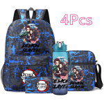 4 tk/komplekt Anime Demon Slayer Tr&uuml;kitud Seljakott Suure Mahutavusega Raamatukott &Otilde;lakott Kohver kott 750 ml veepudeliga Poiss T&uuml;druk Veekindel Raamatukott