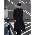 Prantsususe inspireeritud meeste kahekordse rev&auml;&auml;riga trenchcoat - S&uuml;gis/Talv, K&uuml;ps Korea trend, Langeva &otilde;laga villane stiil M black