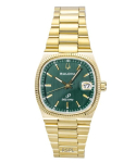 Bulova Super Seville Kuldse Tooni Roostevabast Terasest Roheline sihver Kvarts 97B237 Meeste k&auml;ekell roheline