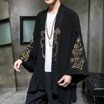 Moodne kost&uuml;&uuml;mitikandid Hanfu meeste hiina stiilis hommikumantel kardigan jakk Suurem&otilde;&otilde;tmeline kimono iidne mantel meestele 5XL must
