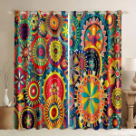 2 tk Mandala Boho Kardinat Boheemlaslikud Lilled Triibud Vardatasku Kardinad Magamistoa Elutoa Etnilise Vintage Kaunistuse jaoks W50xH130(CM)x2PCS-Grommet Top red