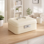 Lukustatav hoiukarp Konteiner Kasti Mitmeotstarbeline Lukuga Kodu Magamistoa Kontori jaoks Cream White