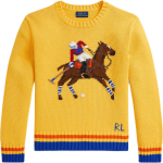 Polo Ralph Lauren Kampsun Ss26 T&auml;he- ja Loomamustriga Polo M&auml;ngija Puuvillane Pullover Paks Koekirjaga &Uuml;mmarguse Kaelusega Langeva &Otilde;laga Pikkade Varrukatega 313A95867-001 S orange