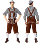 Traditsiooniline Oktoberfest meeste ruuduline s&auml;rk ja tikitud traksip&uuml;ksid m&uuml;tsiga komplekt Large gray