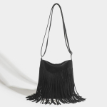 Vintage seemisnahast tutiga &otilde;lakotid, Naiste mitmek&uuml;lgne &otilde;lakott, Boho stiilis narmastega ruudukujuline rahakott, K&auml;ekotid igap&auml;evaseks reisimiseks 17x5x21cm must