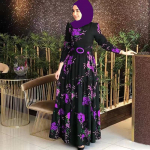 Naiste s&uuml;gisene moslem Kaftan Abaya soliidne elegantne Dubai Islami soliidne kottis maksis&auml;rkkleit S lilla
