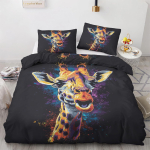 Naljakas kaelkirjakuga tekikate King 3-osaline v&auml;rviliste loomadega voodipesukomplekt, pehme mikrokiud grafitiga tekikate komplekt padjap&uuml;&uuml;ridega 200x230cm 3pcs&Duvet Cover