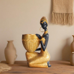 Aafrika t&uuml;druk taldrikut hoidmas skulptuur, kodu ja kontori dekoratiivne hoiustamisornament, vintage kollektsioneeritav k&auml;sit&ouml;&ouml; laua dekoratsioon black