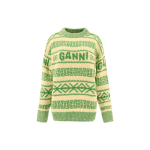 Ganni Ss23 Triibuline Vintage Prindiga Villane Vabaaja V&auml;rviplokk &Uuml;mmarguse Kaelusega Pikkade Varrukatega Kampsun Naiste kampsun Roheline K1834-135 S