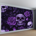 1. Gooti stiilis tape mustal taustal, millel on lillad roosid ja koljumustrid. Valmistatud pol&uuml;ester materjalist. yzb 118&times;59inch/300*150cm