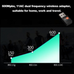 Kahe sagedusega 600 Mbps 2,4 GHz + 5 GHz USB juhtmevaba adapter MAC Windowsi jaoks must