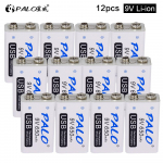 PALO 12 tk 650 mAh USB taaslaetav 9 V liitiumioonaku RC-kaamera droonitarvikute jms jaoks. valge