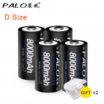 PALO 4tk/komplekt 8000mAh 1,2v D-suurusega laetavad akud taskulambi gaasipliidi raadiok&uuml;lmiku jaoks must