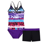 Little Big Girls, 3-osaline ujumistrikoo, moodne lilleline Tankini-bikiinikomplekt, lastep&uuml;kste p&uuml;kste p&uuml;ksid 7-8 Years lilla