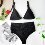 Seksikas v&auml;ljal&otilde;igatud polsterdatud k&otilde;rge v&ouml;&ouml;kohaga bikiinid naiste ujumistrikoo naiste ujumisriided Kaheosaline bikiinikomplekt supelkost&uuml;&uuml;m Ujumiskost&uuml;&uuml;m S must