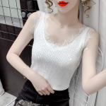 Naiste kevadsuvi lokkis helmed pits V kaelus, kootud kamisole, varrukateta teemant pealisr&otilde;ivad OneSize must