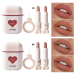 Hengfang 2Set/Lot k&otilde;rvaklapid Love Icon Double Tube Mittenakkuv Cup Kauakestev Veekindel huulepulk Matte K&otilde;rvaklapi Kuju Huulepulk Alasti Punased Huuled Meik